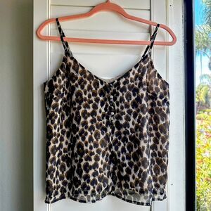 Heartloom Leopard Print Button Camisole in Olive Green Cream & Navy size XS